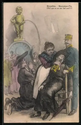 AK Bruxelles, Toilettenhumor, Manneken Pis, aufwecken einer Frau mit Ether