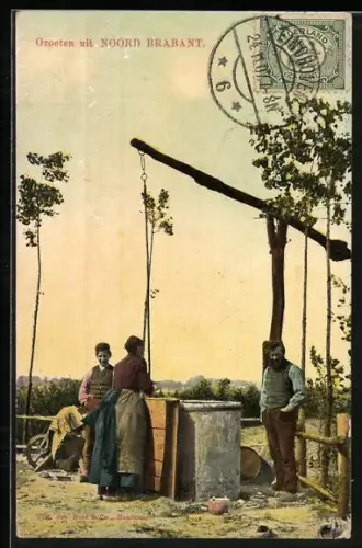 AK Noord Brabant, Niederländer in Tracht an Brunnen