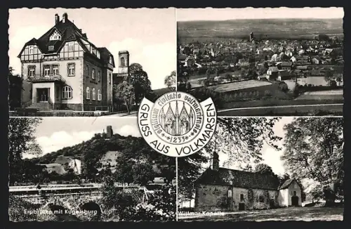 AK Volkmarsen, Kreis-Sparkasse, Erpbrücke mit Kugelsburg, Wittmar-Kapelle