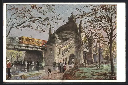 Künstler-AK Berlin-Schöneberg, Bahnhof Nollendorfplatz