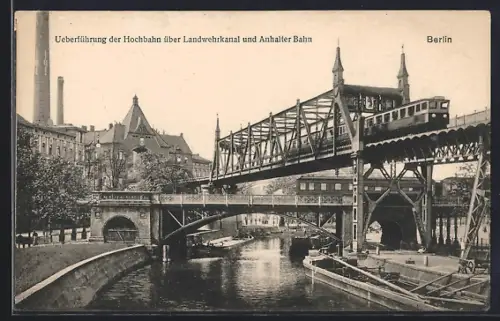 AK Berlin, Überführung der Hochbahn über Landwehrkanal und Anhalter Bahn