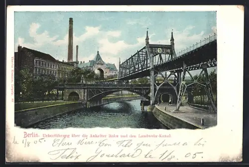 AK Berlin-Kreuzberg, Flusspartie Landwehrkanal mit Blick auf die U-Bahn-Brücke