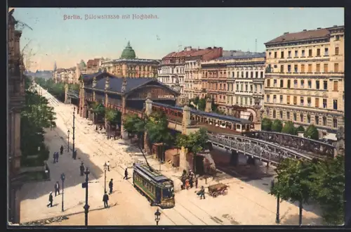 AK Berlin-Schöneberg, U-Bahn Station in der Bülowstrasse mit Strassenbahn