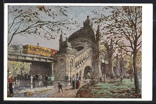 Künstler-AK Berlin-Schöneberg, Bahnhof Nollendorfplatz