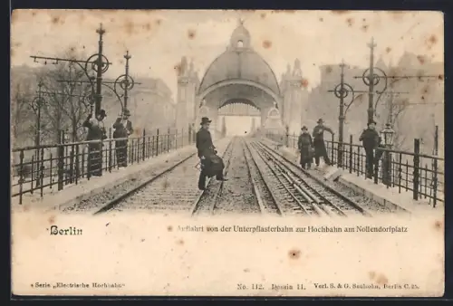 AK Berlin-Schöneberg, Auffahrt der U-Bahn zur Hochbahn am Nollendorfplatz