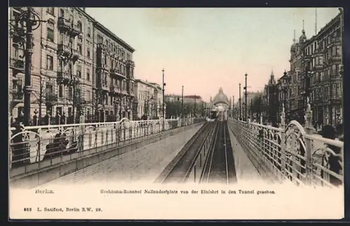 AK Berlin, Hochbahn-Bahnhof Nollendorfplatz von der Tunneleinfahrt aus