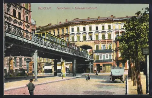 AK Berlin-Schöneberg, Hochbahn, Häuserdurchbruch