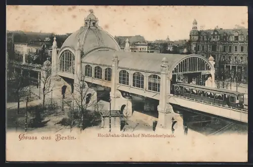 AK Berlin, Hochbahn-Bahnhof Nollendorfplatz mit Bahn aus der Vogelschau