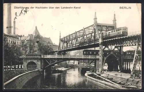 AK Berlin-Kreuzberg, Überführung der Hochbahn über Landwehrkanal u. Anhalter Bahn