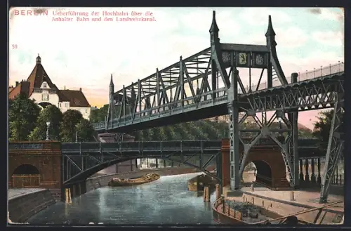 AK Berlin-Kreuzberg, Überführung der Hochbahn über Anhalter Bahn und Landwehrkanal