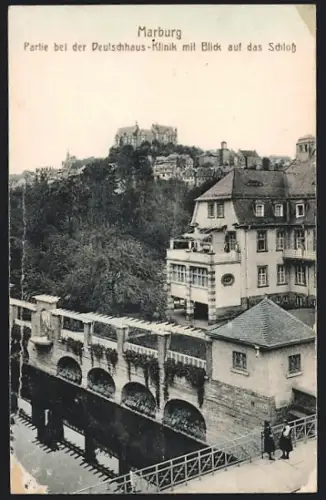 AK Marburg, Deutschhaus-Klinik mit Blick a.d. Schloss