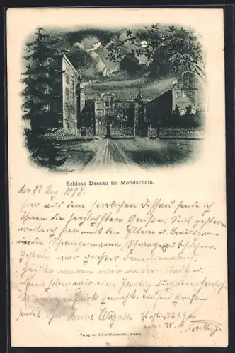 AK Dessau, Schloss Dessau im Mondschein
