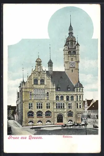 AK Dessau, Rathaus mit Strasse aus der Vogelschau