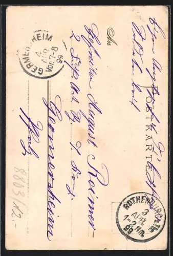 Lithographie Rothenburg / Tauber, Rathaus, Aussenansicht