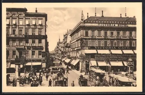 AK Berlin, Unter den Linden Ecke Friedrichstrasse, Victoria Hotel, Victoria Café, Hotel Augusta