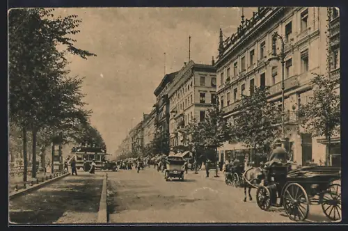 AK Berlin, Unter den Linden, Strassenszene mit Kutschen