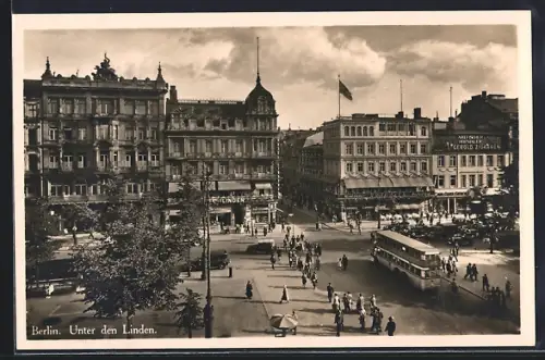 AK Berlin, Unter den Linden, Strassenszene mit Café Bauer
