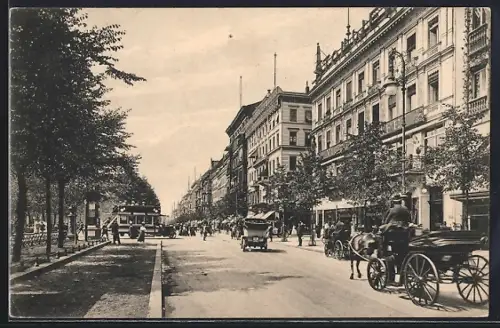 AK Berlin, Unter den Linden, Strassenszene mit Kutschen