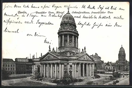 AK Berlin, Deutscher Dom, Schauspielhaus, Französischer Dom, Gendarmenmarkt