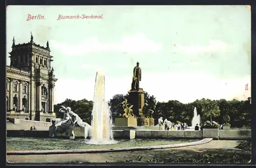 AK Berlin, Bismarck-Denkmal, Brunnen, Reichstagsgebäude