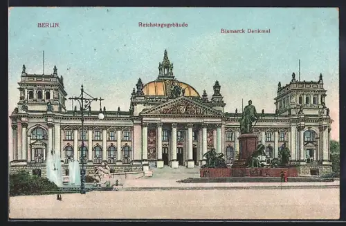AK Berlin, Reichstagsgebäude, Bismarck Denkmal