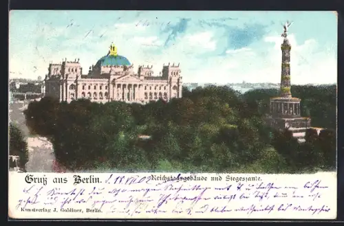 AK Berlin, Reichstagsgebäude, Siegessäule