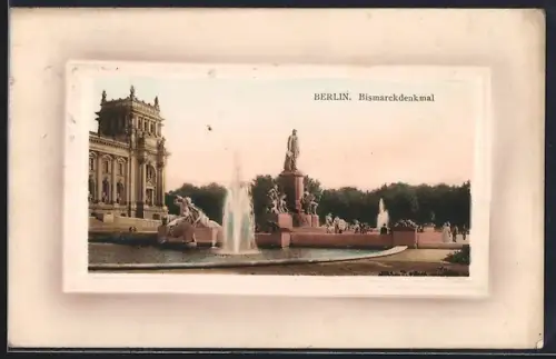 AK Berlin, Bismarckdenkmal, Brunnen, Reichstag