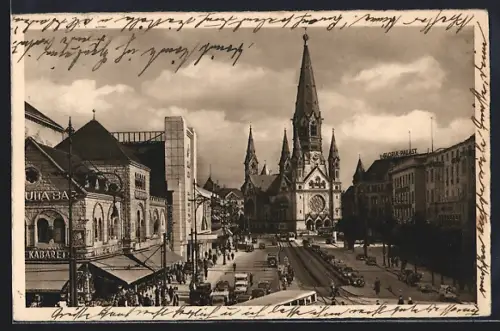 AK Berlin-Charlottenburg, Kaiser-Wilhelm-Gedächtniskirche, Kurfürstendamm, Geschäftshäuser