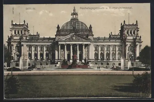 AK Berlin, Reichstagsgebäude, Bismarckdenkmal