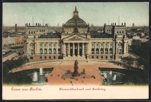 AK Berlin, Bismarckdenkmal, Reichstag