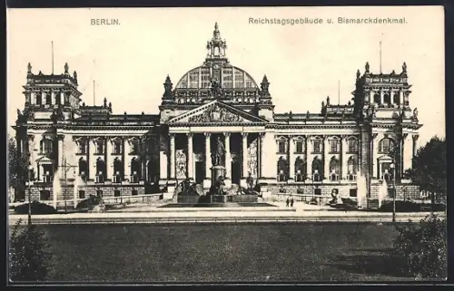 AK Berlin, Reichstagsgebäude, Bismarckdenkmal