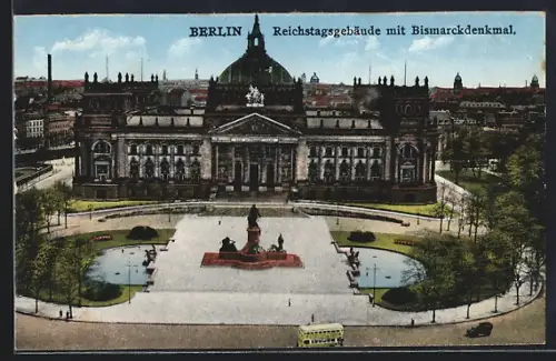 AK Berlin, Reichstagsgebäude, Bismarckdenkmal