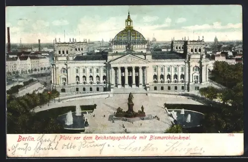 AK Berlin, Platz vor dem Reichstagsgebäude, Bismarckdenkmal