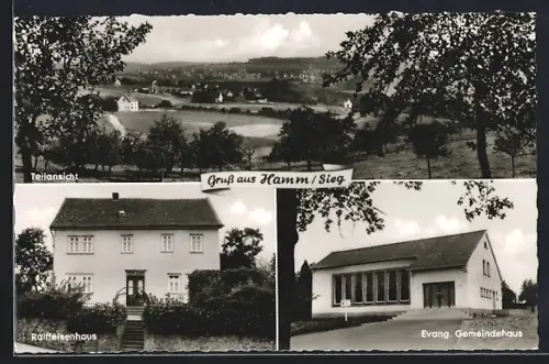 AK Hamm /Sieg, Teilansicht, Raiffeisenhaus, Evang. Gemeindehaus
