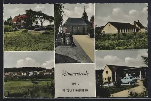 AK Zimmersrode /Fritzlar-Homberg, Kirche, Wohnhäuser, Landschaft