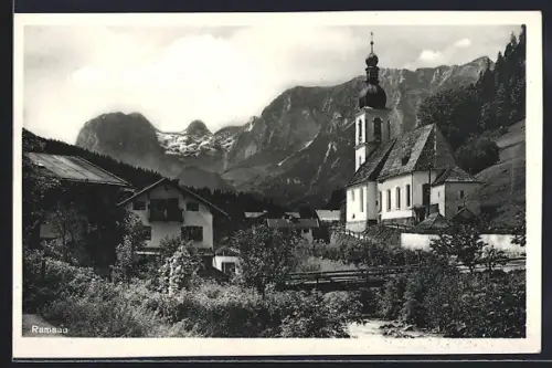 AK Ramsau / Berchtesgaden, Kirche, Dorfansicht, Berge