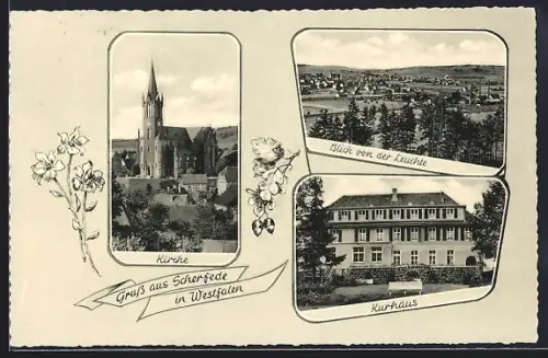 AK Scherfede in Westfalen, Kirche, Kurhaus, Blick von der Leuchte