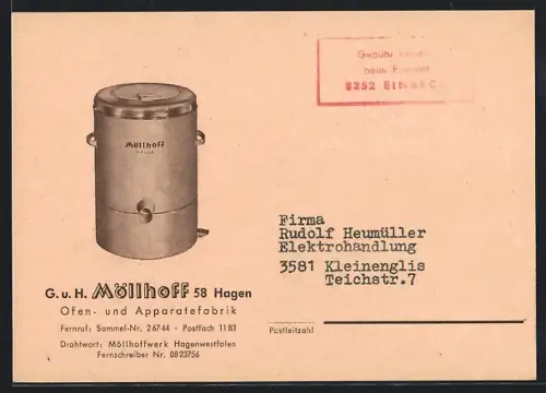 AK Hagen / Westfalen, Möllhoff-Wäscheschleuder, Ofen- und Apparatefabrik