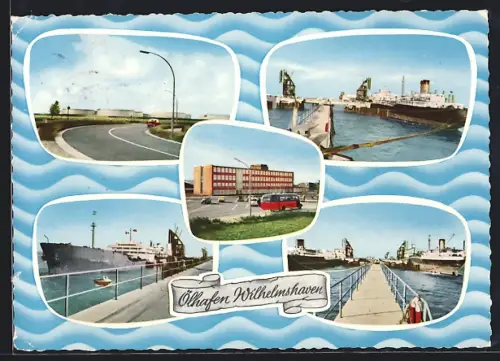 AK Wilhelmshaven, Ölhafen, Ölhafendamm, Verwaltungsgebäude Nord-West-Ölleitung, Schiffe, Hafenanlagen