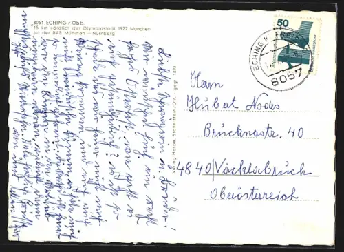 AK Eching /Obb., Kirche, Wohnhäuser, Schule
