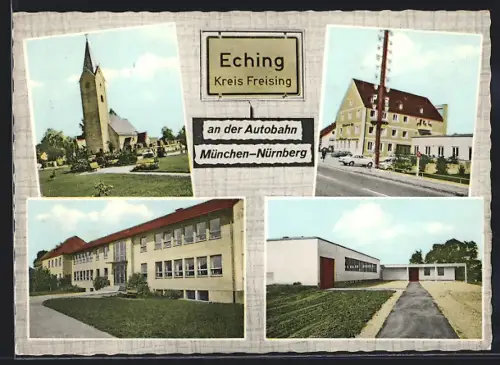 AK Eching /Freising, Kirche, Schule, modernes Gebäude