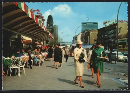 AK Berlin-Charlottenburg, Kurfürstendamm, Strassencafé, U-Bahnhof Kurfürstendamm, Gedächtniskirche