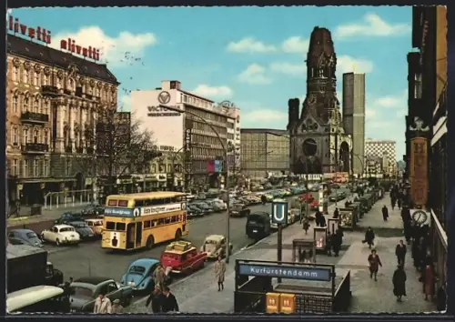 AK Berlin-Charlottenburg, Kurfürstendamm, Kaiser-Wilhelm-Gedächtniskirche