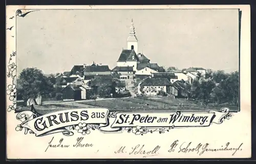 AK St. Peter am Wimberg, Panorama-Ansicht mit Landstrasse
