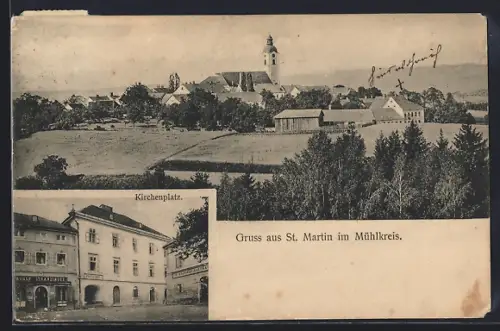 AK St. Martin i. Mühlkreis, Partie am Kirchenplatz, Ortsansicht mit Kirche