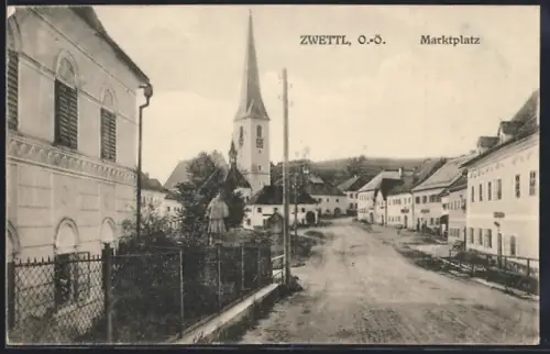 AK Zwettl /O.-Oe., Marktplatz mit Kirche