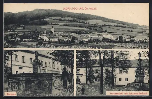 AK Leopoldschlag, Totalansicht, Innenansicht mit Johannesdenkmal