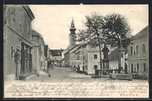 AK Münzbach /O.-Oe., Partie am Marktplatz