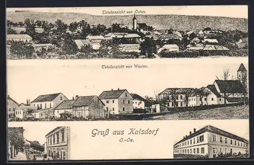 AK Katsdorf /O.-Oe., Totalansichten von Osten und Westen, Ortspartie