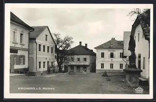 AK Kirchberg a. D., Ortsansicht m. Volksschule